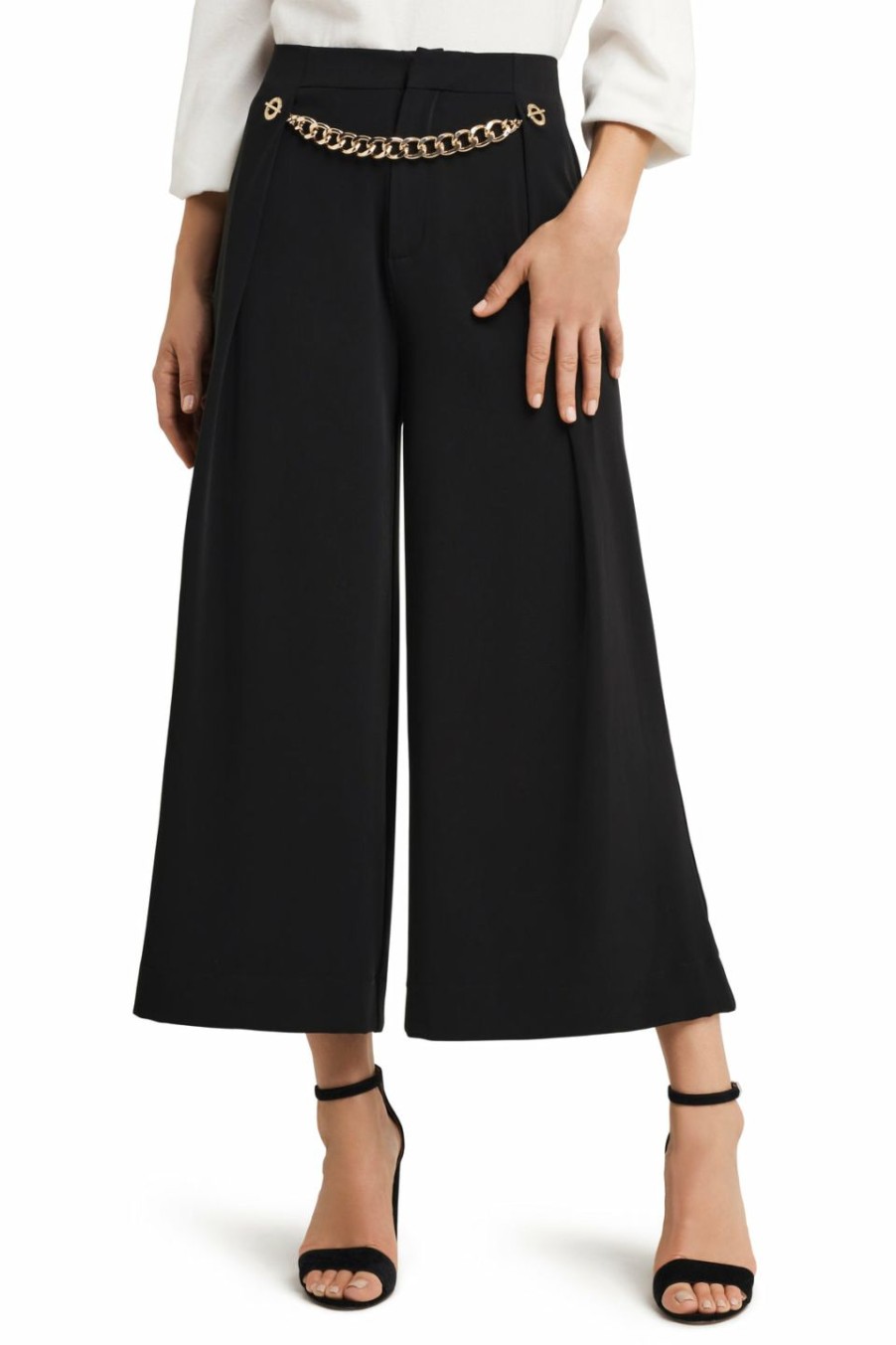 * H Halston Women Cropped Chain Front Pant | Pants