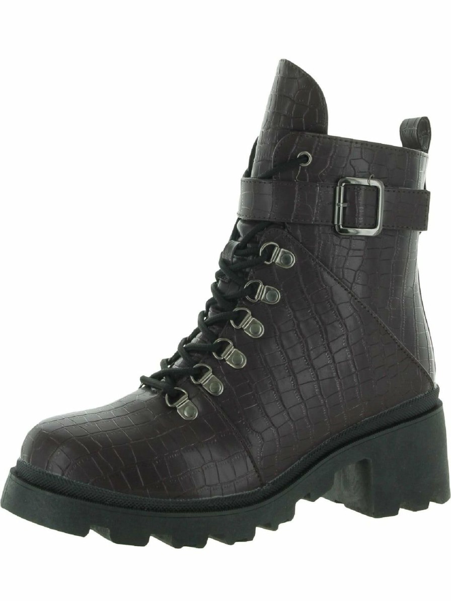 * Sugar Frannie Womens Faux Leather Man Made Combat & Lace-Up Boots | Boots