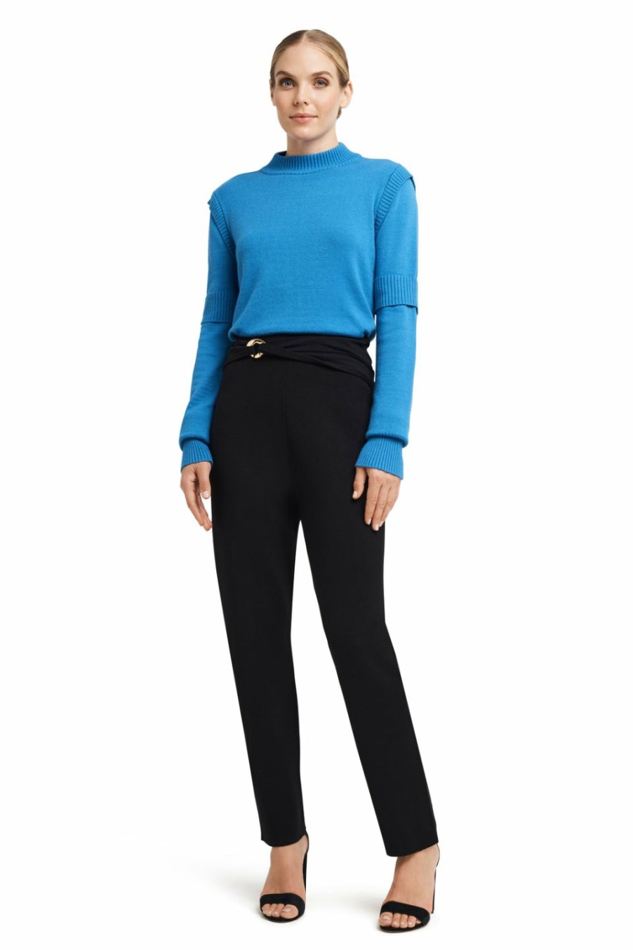 * H Halston Women Ls Rib Paneled Swtr Pullover | Sweaters