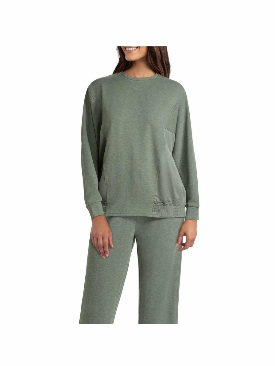 * H Halston Womens Crewneck Smocked Sweatshirt | Shirts-Tops