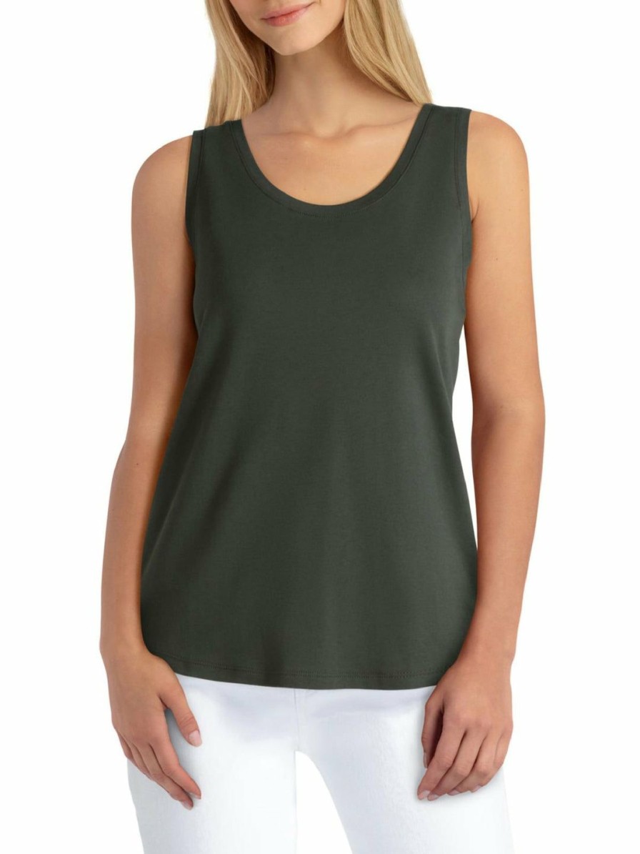 * H Halston Womens Cotton Criss-Cross Back Tank Top | Shirts-Tops