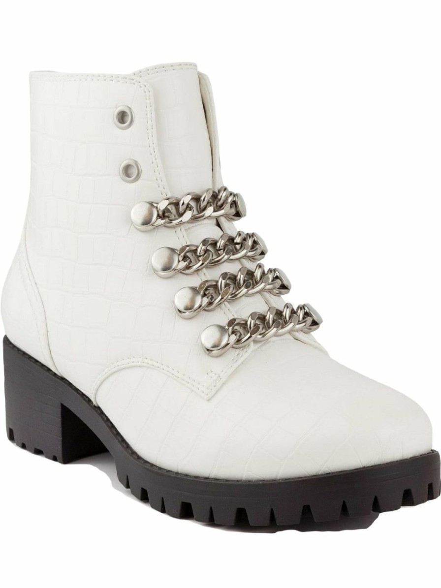 * Sugar Obvi Womens Faux Leather Chain Combat & Lace-Up Boots | Boots