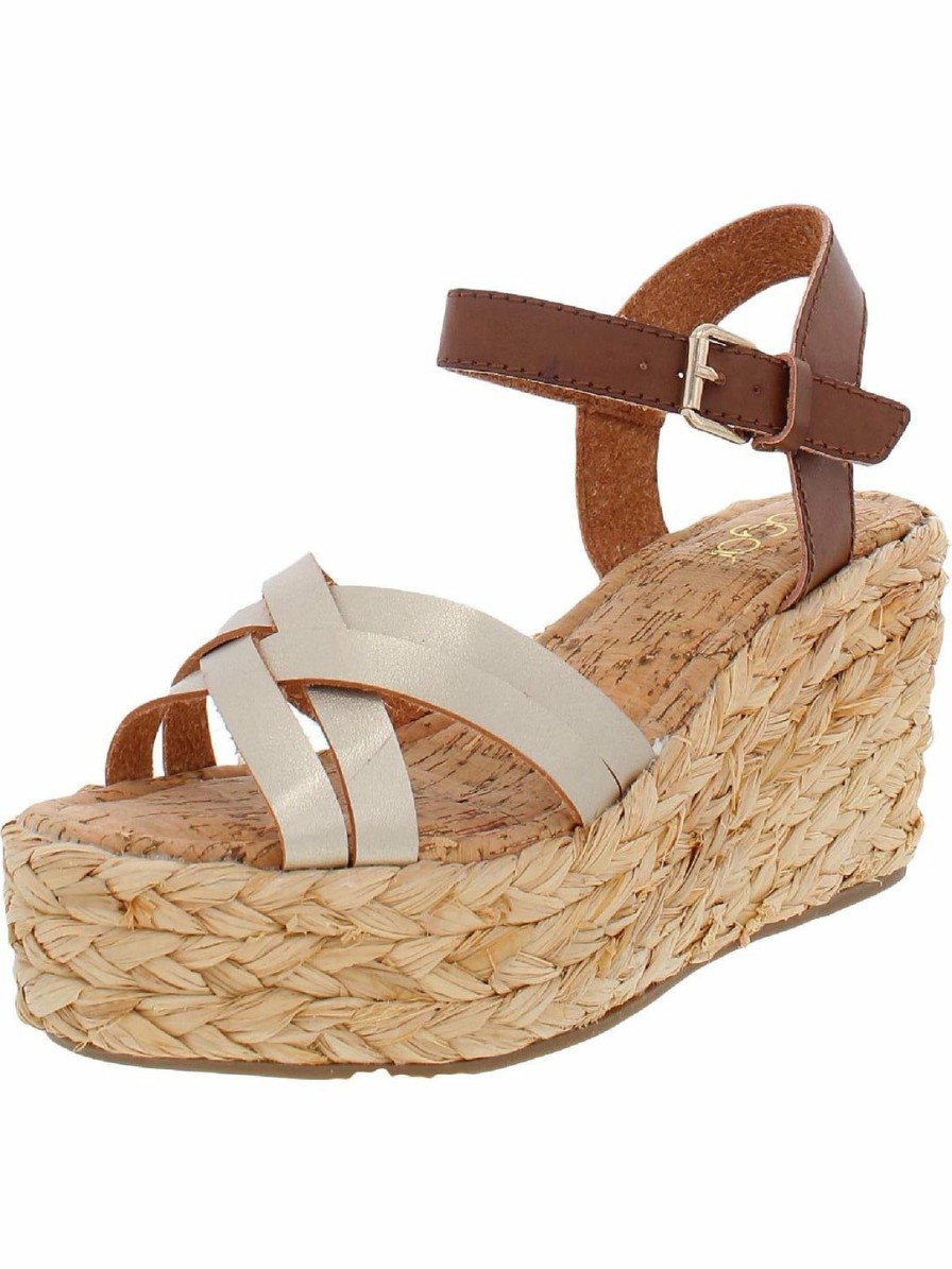 * Sugar Happy Womens Leather Woven Wedge Sandals | Sandals