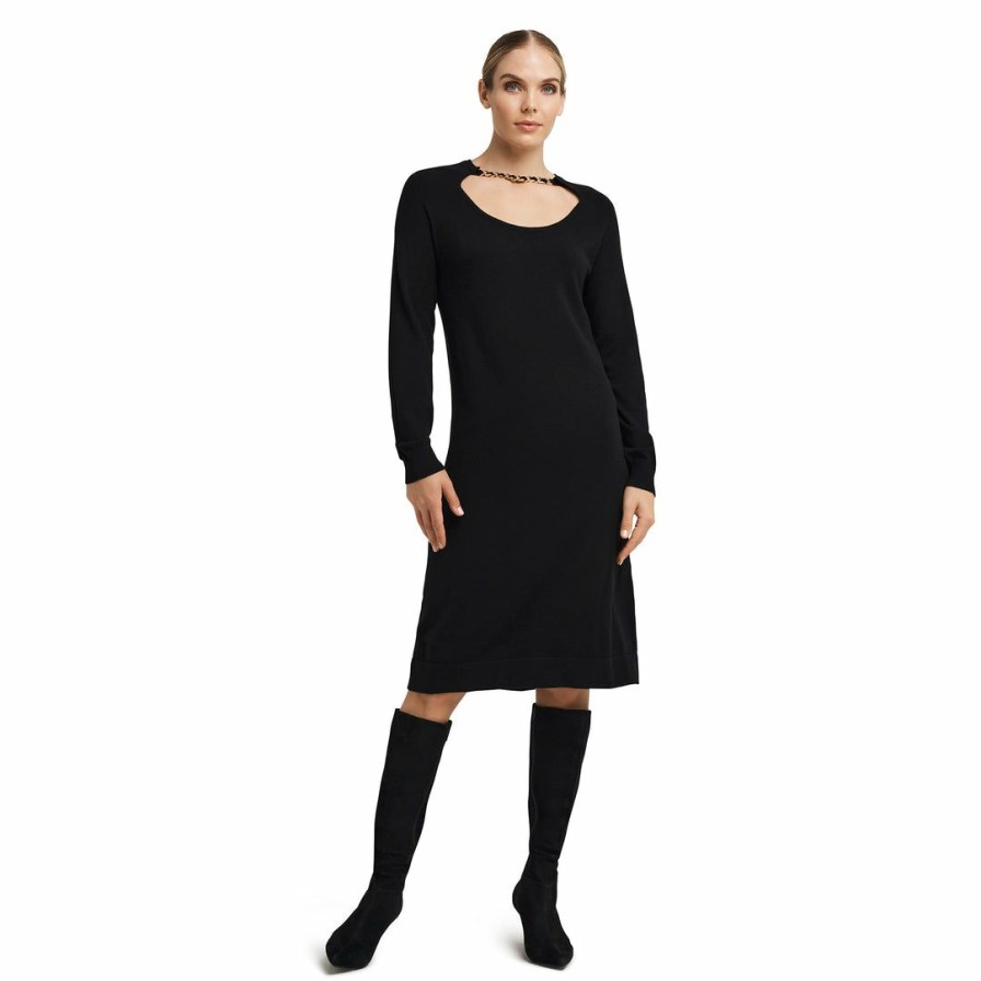 * H Halston Women Ls Scoop Nk Chain Swtr Dress | Dresses