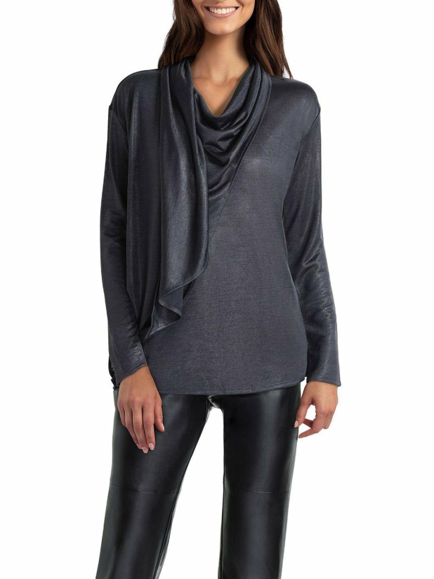 * H Halston Womens Draped Wrap Long Sleeves Wrap Top | Shirts-Tops