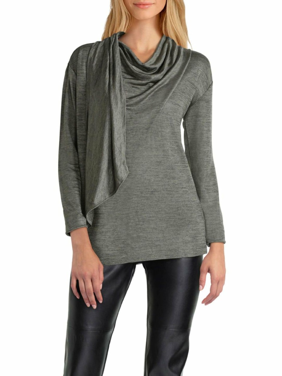 * H Halston Womens Draped Wrap Long Sleeves Wrap Top | Shirts-Tops