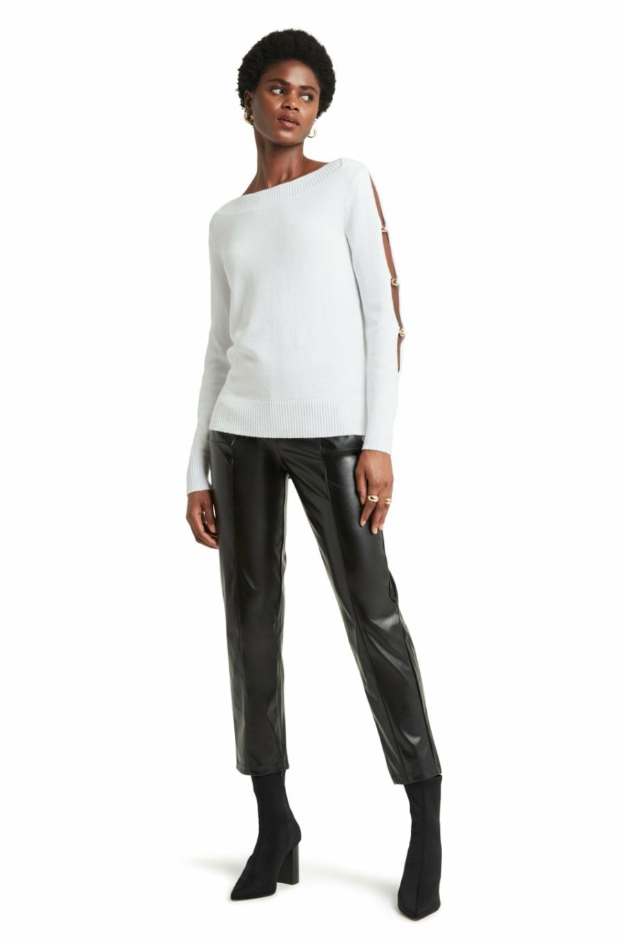 * H Halston Women Ls Chain Slv Swtr Pullover | Sweaters