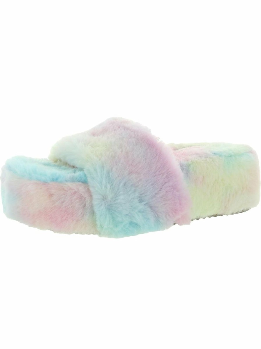 * Sugar Wryde Womens Faux Fur Slip On Slide Slippers | Slippers