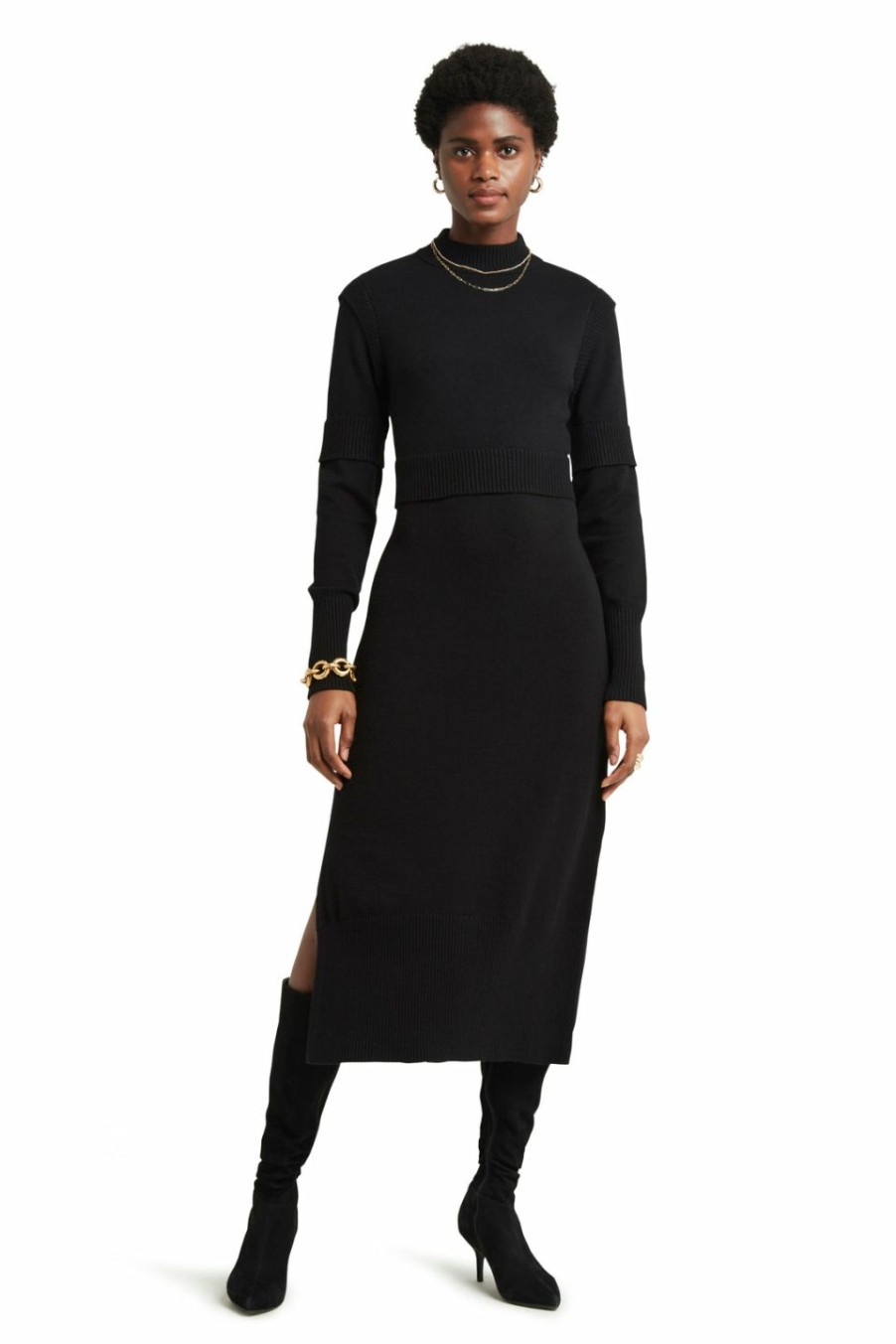 * H Halston Women Ls Mock Neck Sweater Dress | Dresses