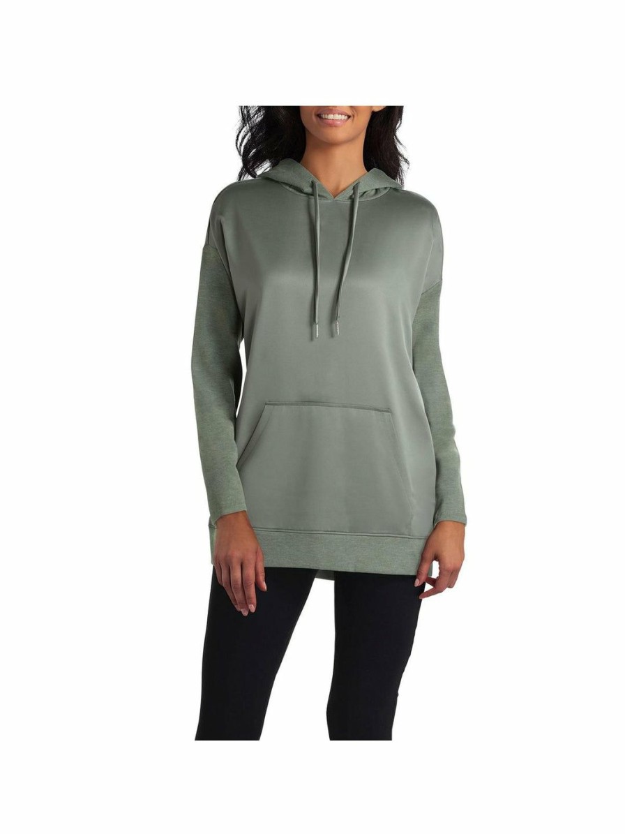 * H Halston Womens Heathered Mixed Media Hoodie | Shirts-Tops