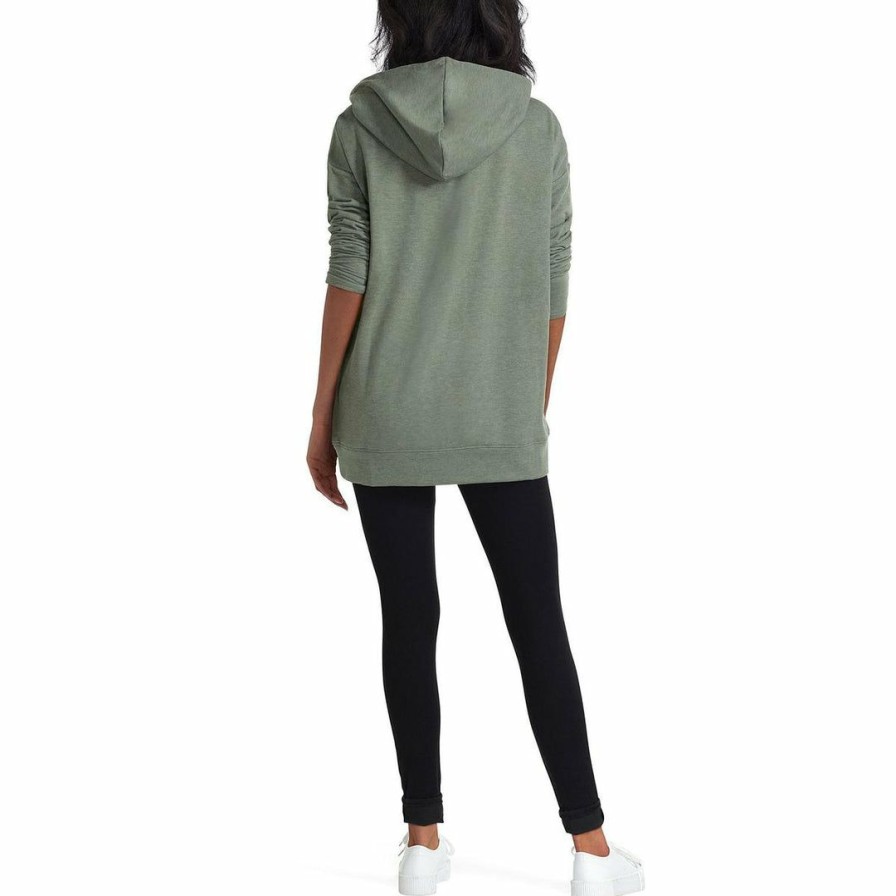 * H Halston Womens Heathered Mixed Media Hoodie | Shirts-Tops