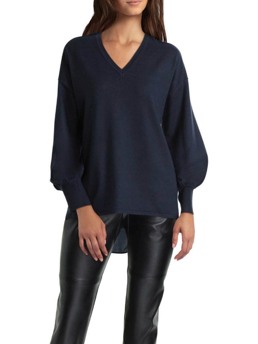 * H Halston Sky Captain Womens V Neck Ribbed Trim V-Neck Sweater | Sweaters