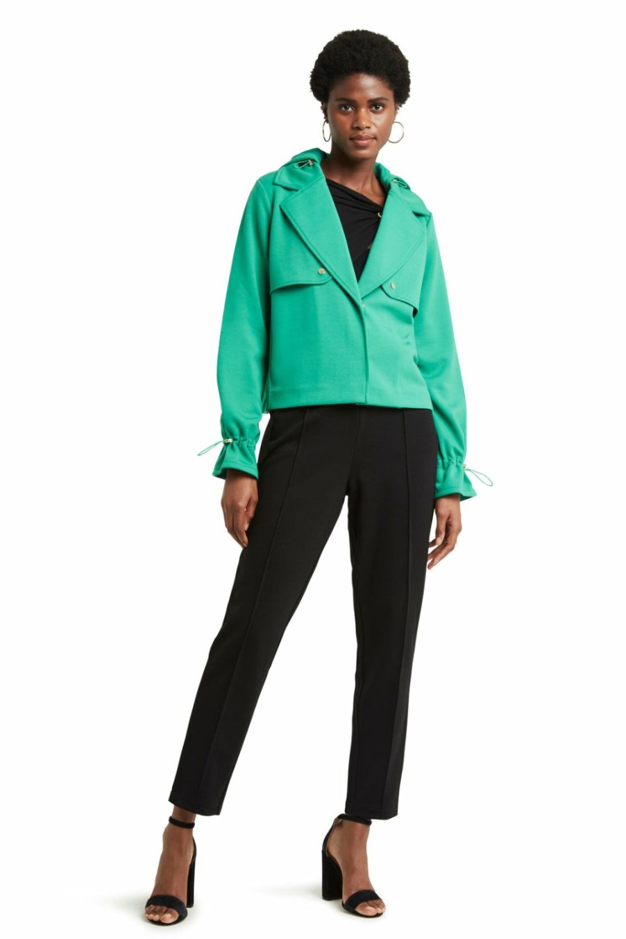 * H Halston Women Ls Crop Trench Jacket | Outerwear