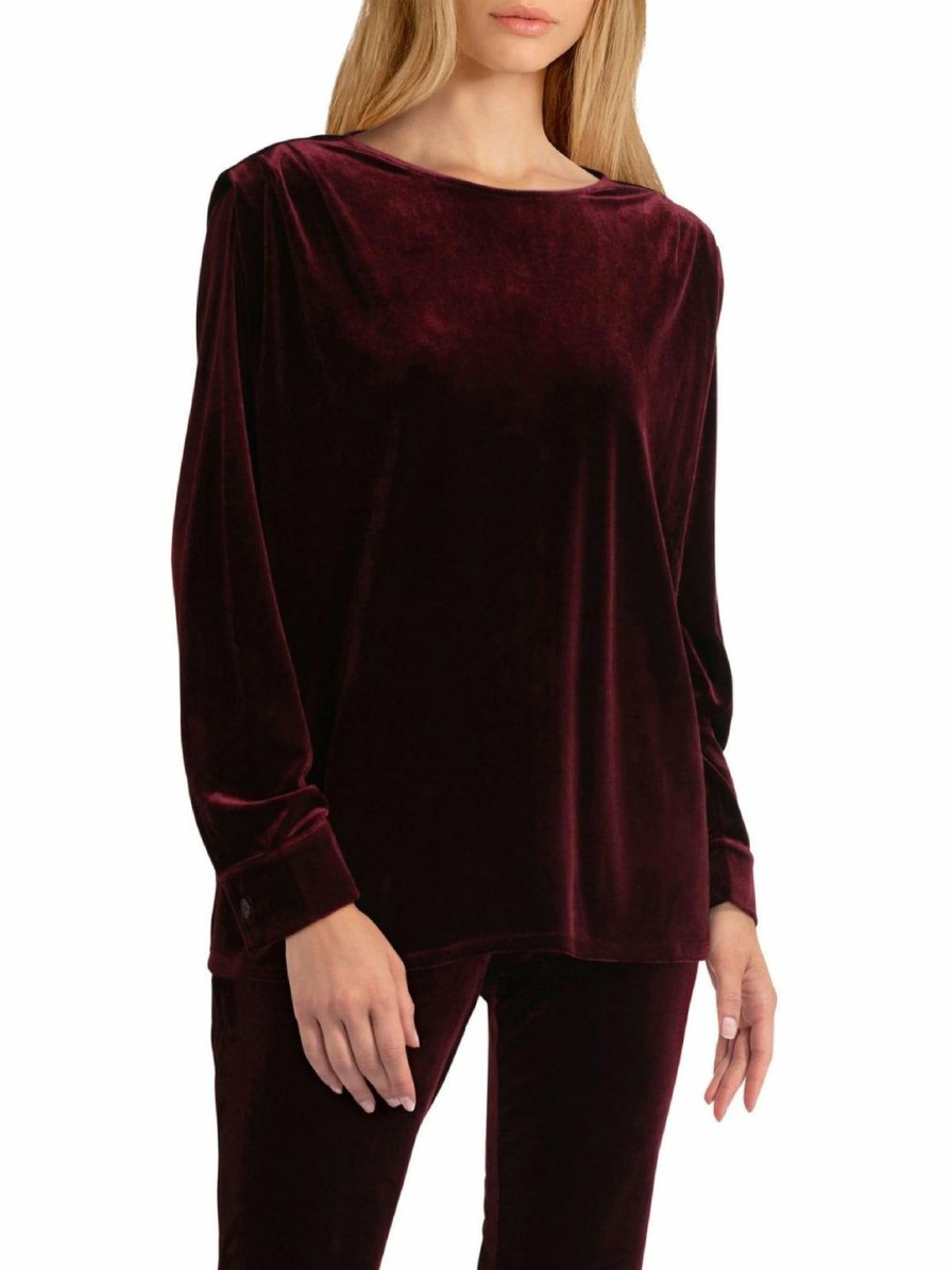 * H Halston Womens Velour Boatneck Pullover Top | Shirts-Tops