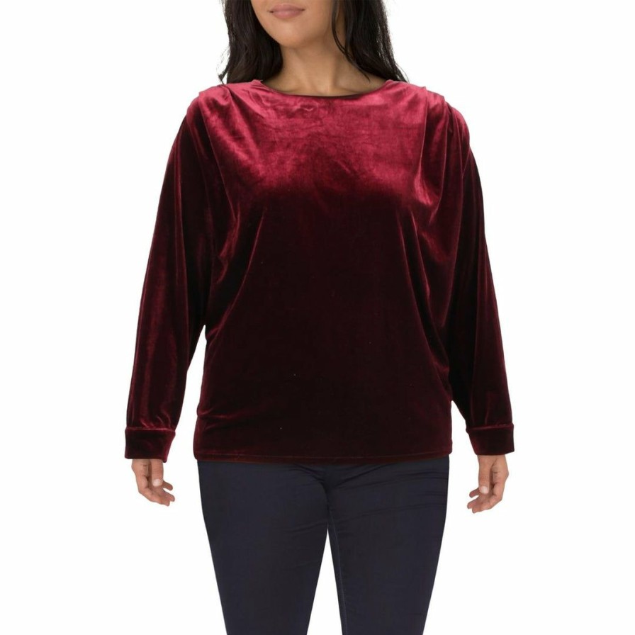 * H Halston Womens Velour Boatneck Pullover Top | Shirts-Tops