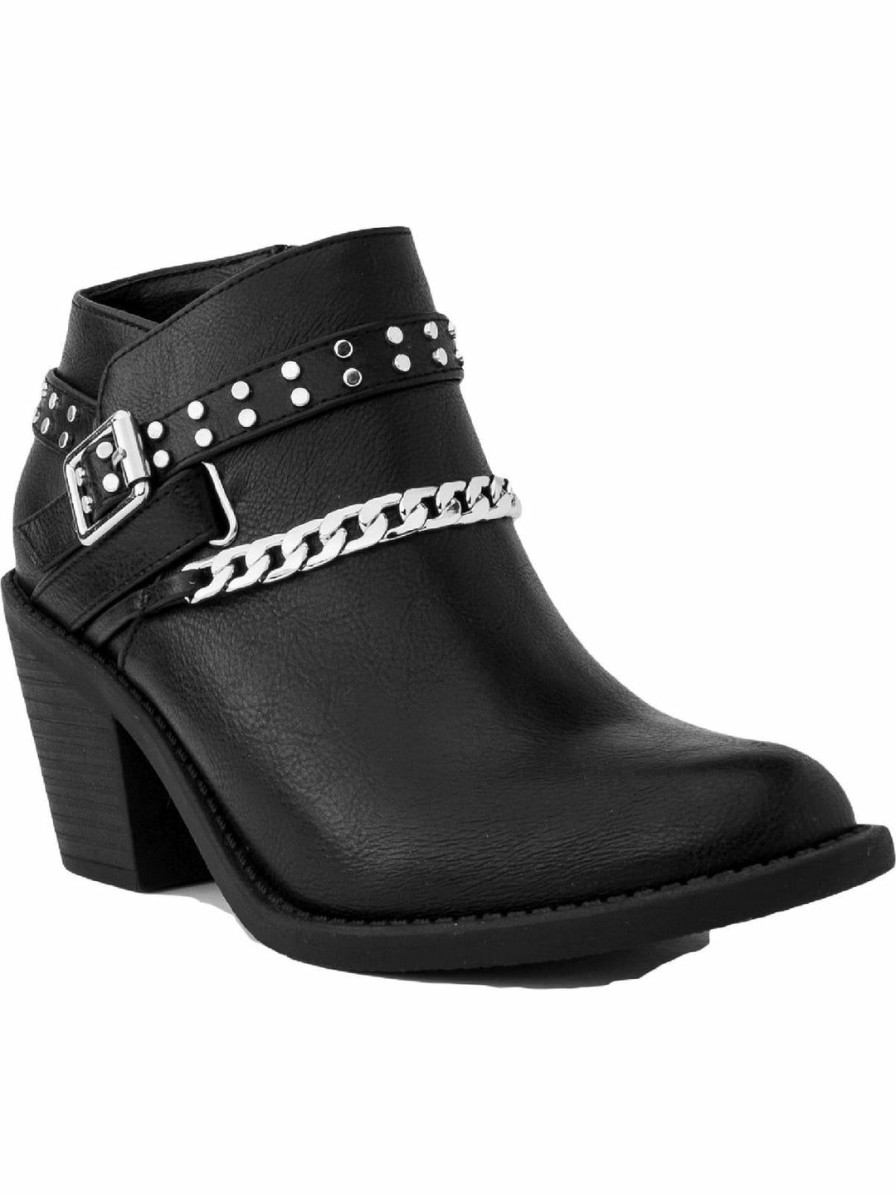 * Sugar Vroomy Womens Faux-Leather Block-Heel Ankle Boots | Boots