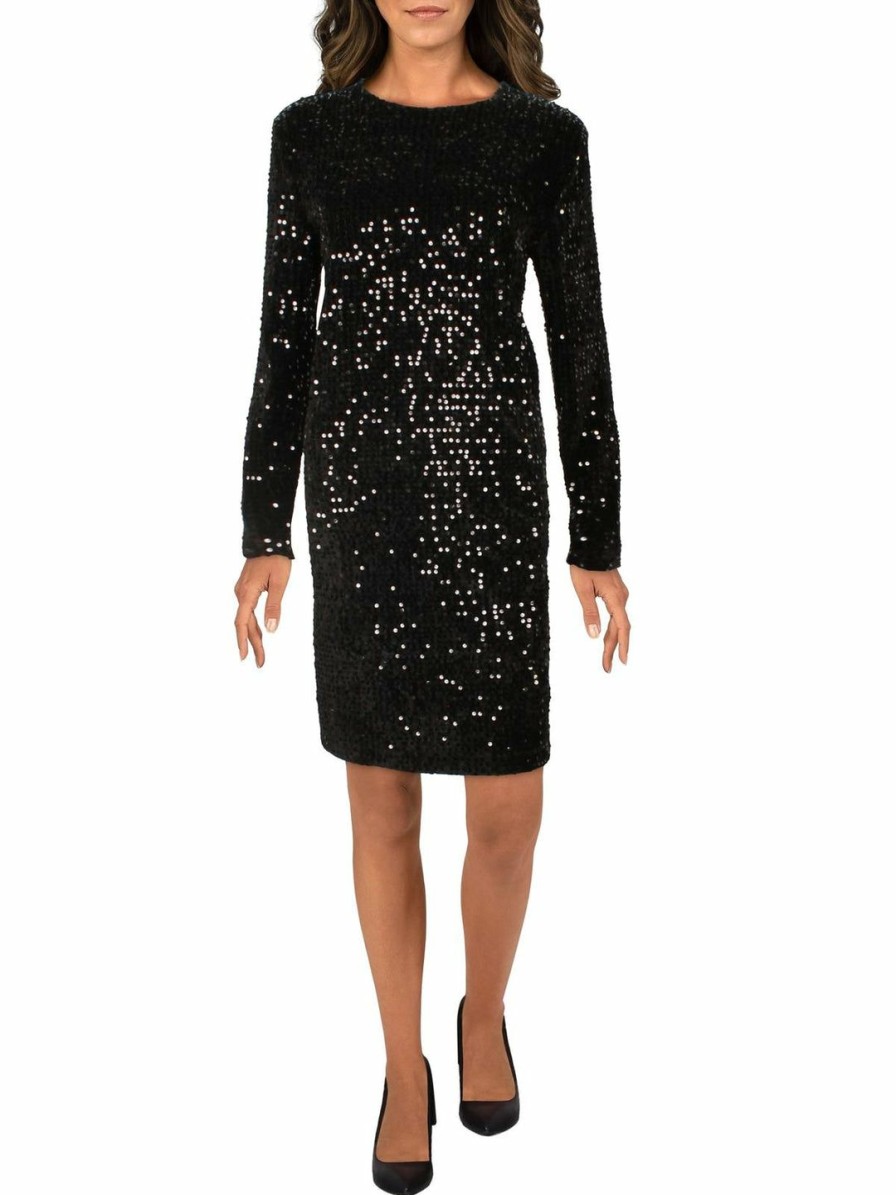 * H Halston Womens Velour Sequined Cocktail And Party Dress | Dresses