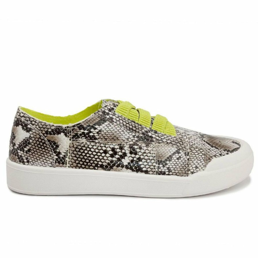 * Sugar Forever Natural Green Womens Snake Print Flat Slip-On Sneakers | Loafers-Slip-Ons