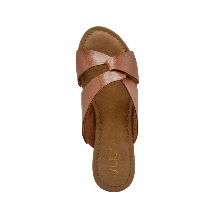 * Sugar Olena Womens Faux Leather Slide On Flats | Sandals